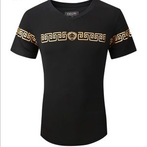 Pavini Shirts - Men’s Black Gold Pavini V Neck Short Sleeve Tee Pavini Shirts - Men’s Black Gold Pavini V Neck Short Sleeve Tee
